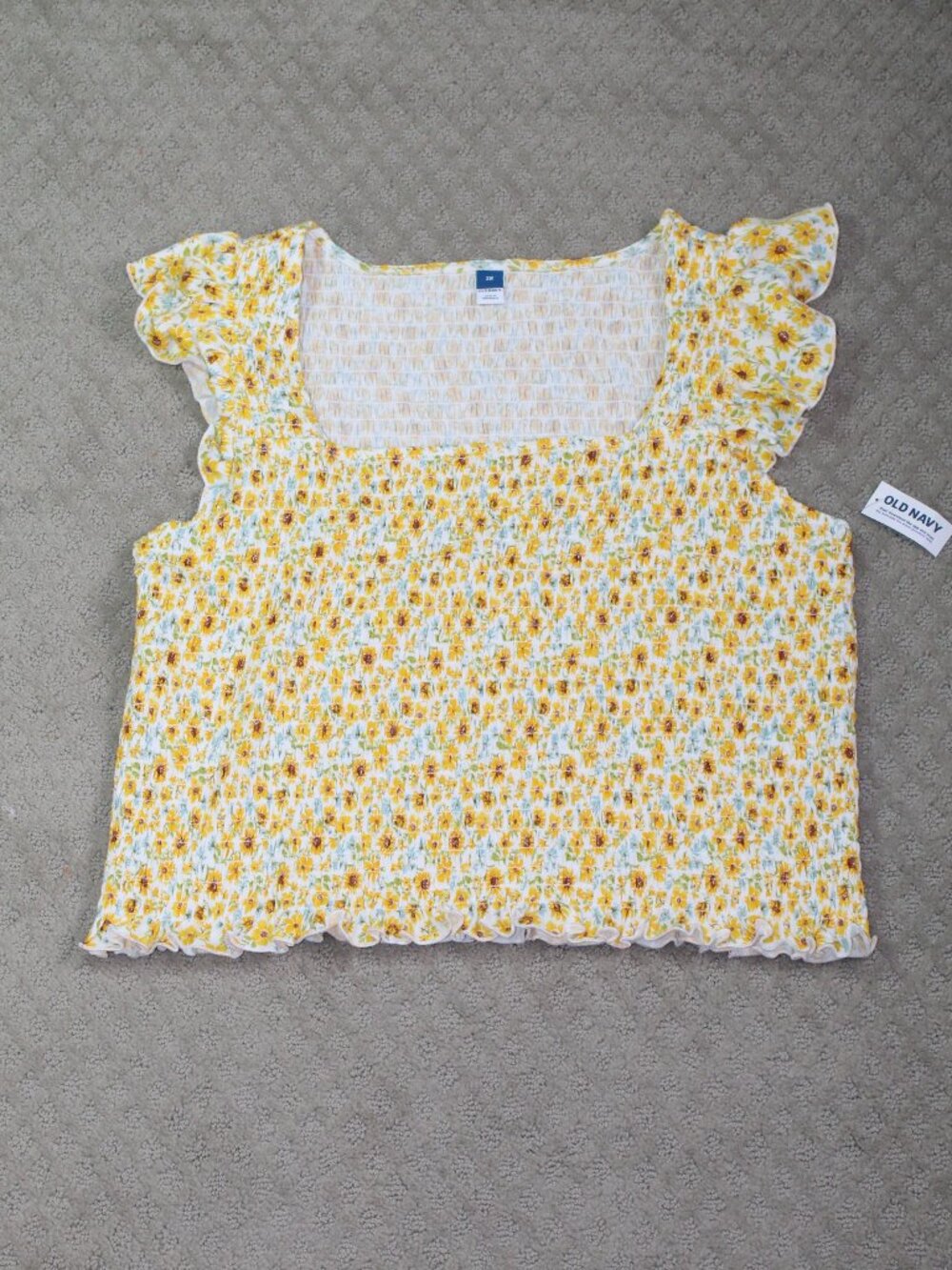 NWT Old Navy Size 2X Smocked Yellow Sunflower Ruffle Sleeve Top